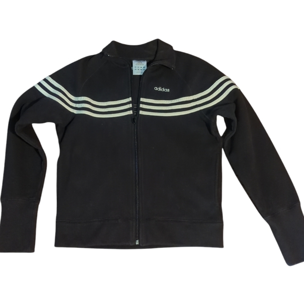Adidas cotton blend Preppy zip front white stripes Black Track Jogger Jacket S - Picture 6 of 8